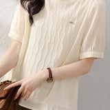 French ruffled chiffon short-sleeve T-shirt