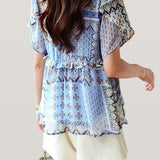 V-neck ruffled floral chiffon blouse