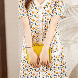 Floral V-neck elegant short-sleeve dress