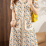 Floral V-neck elegant short-sleeve dress