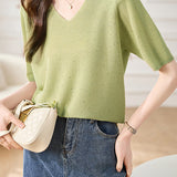 Lightweight Ice Silk Knit Short-Sleeve T-Shirt