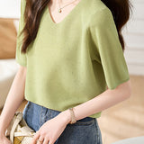 Lightweight Ice Silk Knit Short-Sleeve T-Shirt