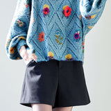 Batwing-sleeved three-dimensional jacquard sweater