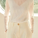 Half Turtleneck Long Sleeve Lace Layered Top with Tulle Underlay in 7 Colors