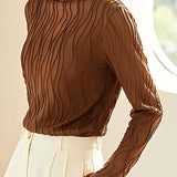 Half Turtleneck Long Sleeve Lace Layered Top with Tulle Underlay in 7 Colors