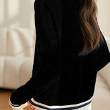 Round Neck Fashionable Two-tone Long-sleeved Top