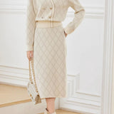 Metallic Jacquard Knit Sweater and Skirt Two-Piece Set