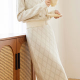 Metallic Jacquard Knit Sweater and Skirt Two-Piece Set