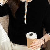 Round Neck Fashionable Two-tone Long-sleeved Top