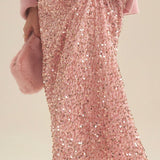 Light Luxury Heavy-duty Sequined Straight Tube Skirt