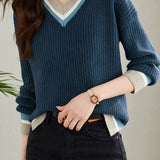 Color Block V-Neck Sweater