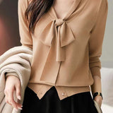 V-Neck Ribbon Tie Wool-Like Knit - 5 Colors Available