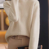 Half-High Neck Diagonal Ribbed Knit Top