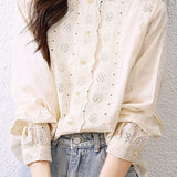 Shirt with lace flounce collar