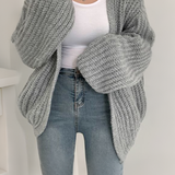 Loose Fit Solid Color Lantern Sleeve Cardigan