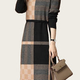 Half-turtleneck Plaid Woolen Dress