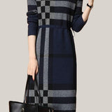 Half-turtleneck Plaid Woolen Dress