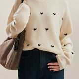 Minimalist Heart Pattern Versatile Crewneck Knit Top