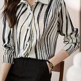 Lapel contrast chiffon shirt