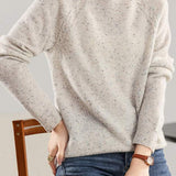 Semi-High Neck Dotted Sheer Shoulder Long Sleeve Top