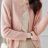 Textured Crew Neck Long Sleeve Knit Cardigan