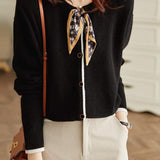 Crew Neck Scarf Tie Knit Sweater