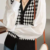 Diamond Patchwork V-Neck Knit Cardigan