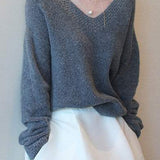 V-neck crochet knitted wool top