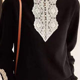 Lace and Pearl Embellished Knit Sweater