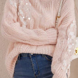 Fashionable Sequin Knit Round Neck Sweater