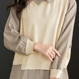 Faux Two-Piece Knit Spliced Collared Shirt