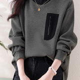 Half-high collar spliced color-block casual sweatshirt