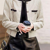 Contrast Color Round Neck Little Chanel Style Coat