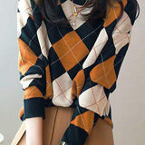 Color Block Argyle Knit Sweater