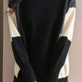 Loose Casual Color Block Mock Neck Sweater