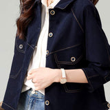 Fashionable Folded Collar Denim Jacket