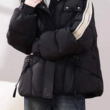 Lazy style stand-collar hooded contrast-color cotton-padded coat