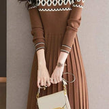 Elegant Diamond-pattern Round-neck Knit Dress