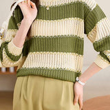 Contrast Color Hollow Out Knit Sweater