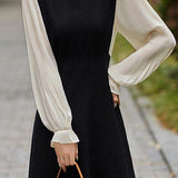 French-style spliced long-sleeved dress