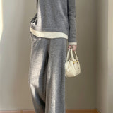 Contrast-color casual knit set