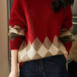 Diamond Pattern Round Neck Knit Sweater