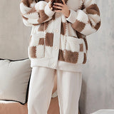 Contrast-color cardigan pajamas set