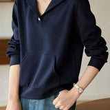 Casual Solid Color Lapel Sweatshirt in 2 Colors