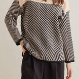 Off Neck Herringbone Pattern Knit Sweater - 3 Colors Available