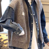 Layered-Look Knit and Denim Jacket