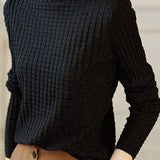 Plain Check Pattern Round High Neck Long Sleeve Tight Inner Knit - 2 Colors Available