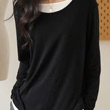 Knitted sweater in fake two-piece style with color-blocking splicing