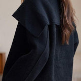 Lapel Collar Melton Knit Drop Shoulder Jacket