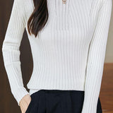 Simple Rolled-edge Round-neck Sweater.